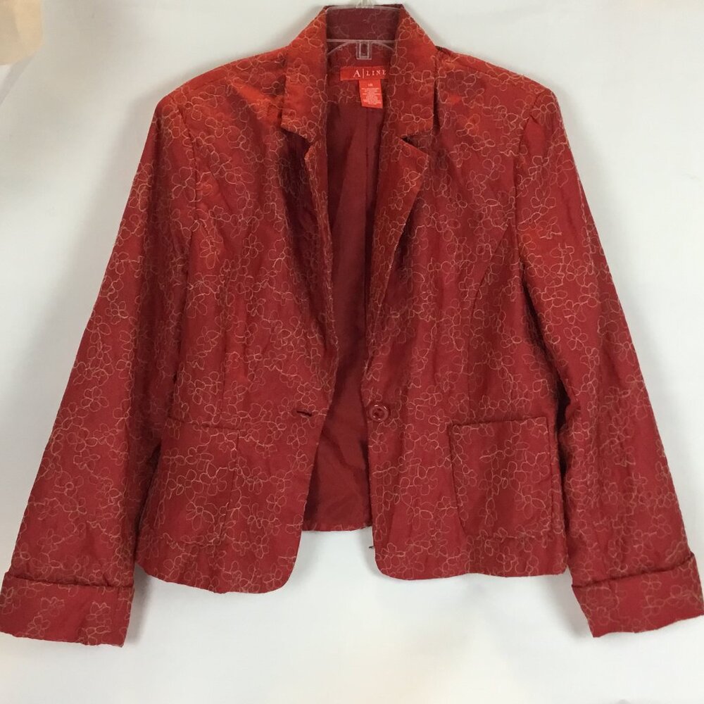 A | Line Red Jacket w/ tan Flower stitches